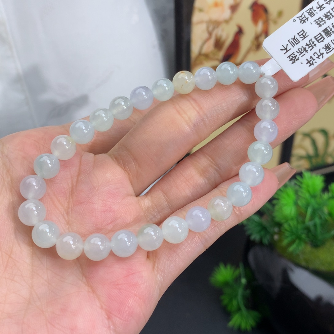 翡翠手链未镶嵌卡6.7冰胶马卡龙手串