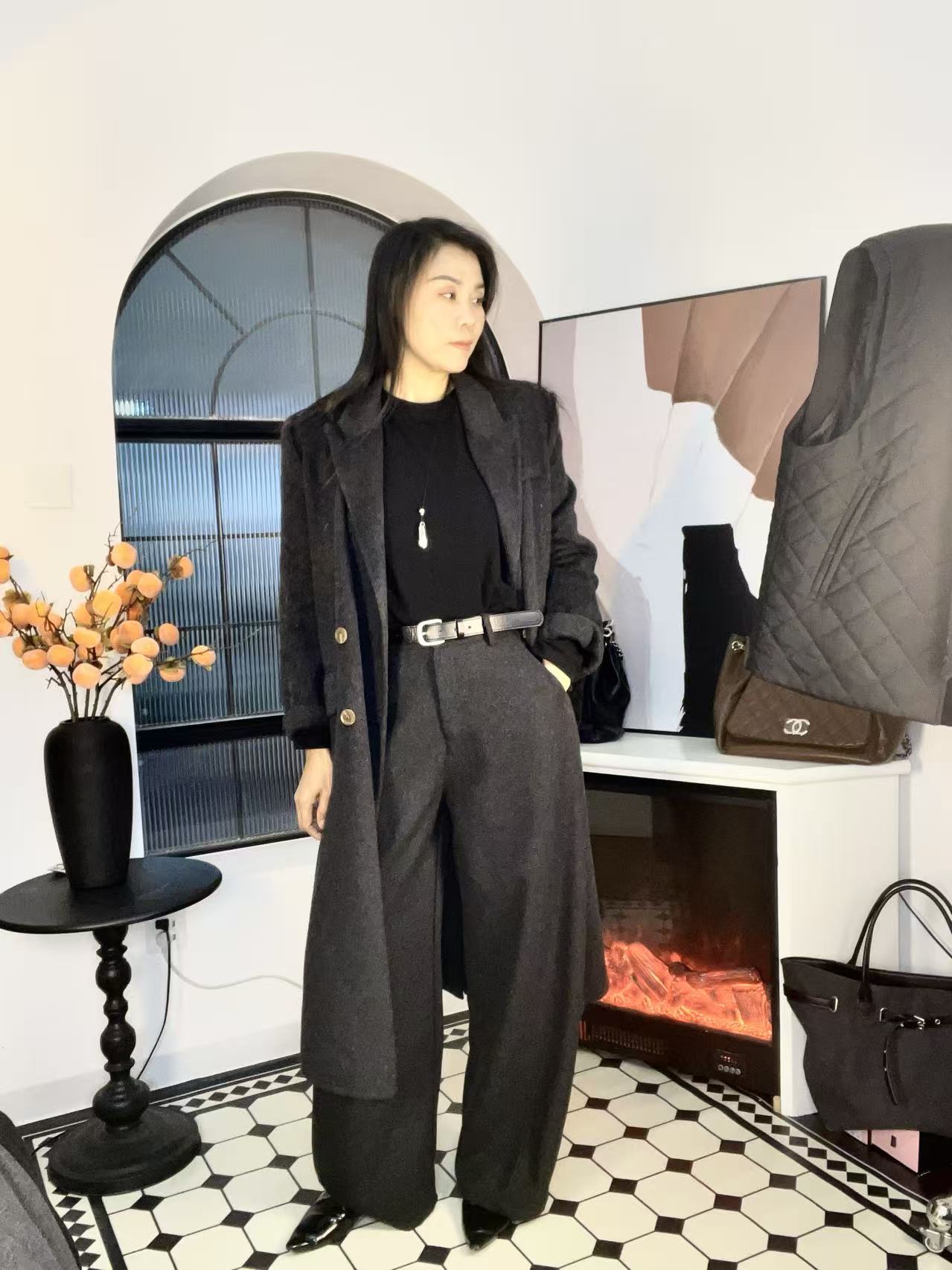 2172设计师优品推出加厚款休闲百搭45羊毛直筒裤显瘦毛呢秋冬黑色