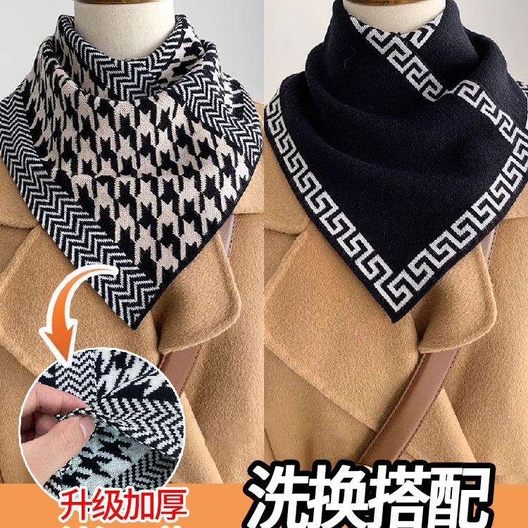 2025新款针织三角巾护颈小围脖秋冬套头保暖厚衣领防脏脖套女假领