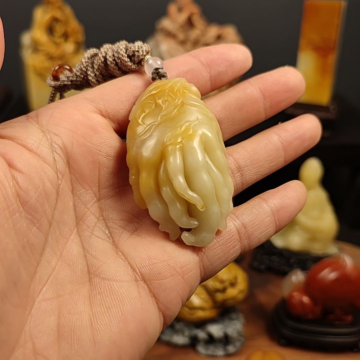 寿山石九*欢手把件手把件