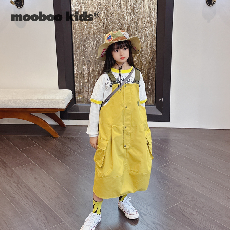 墨宝童装 MoobooKids_山系女孩的青柠黄色格纹可调节背带裙