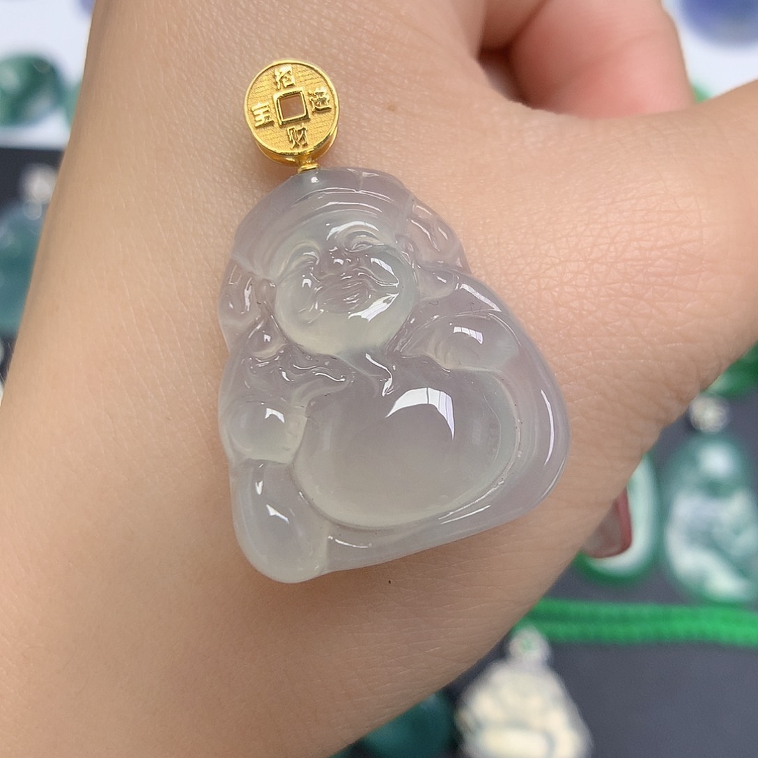 翡翠颈饰18K金镶嵌财神