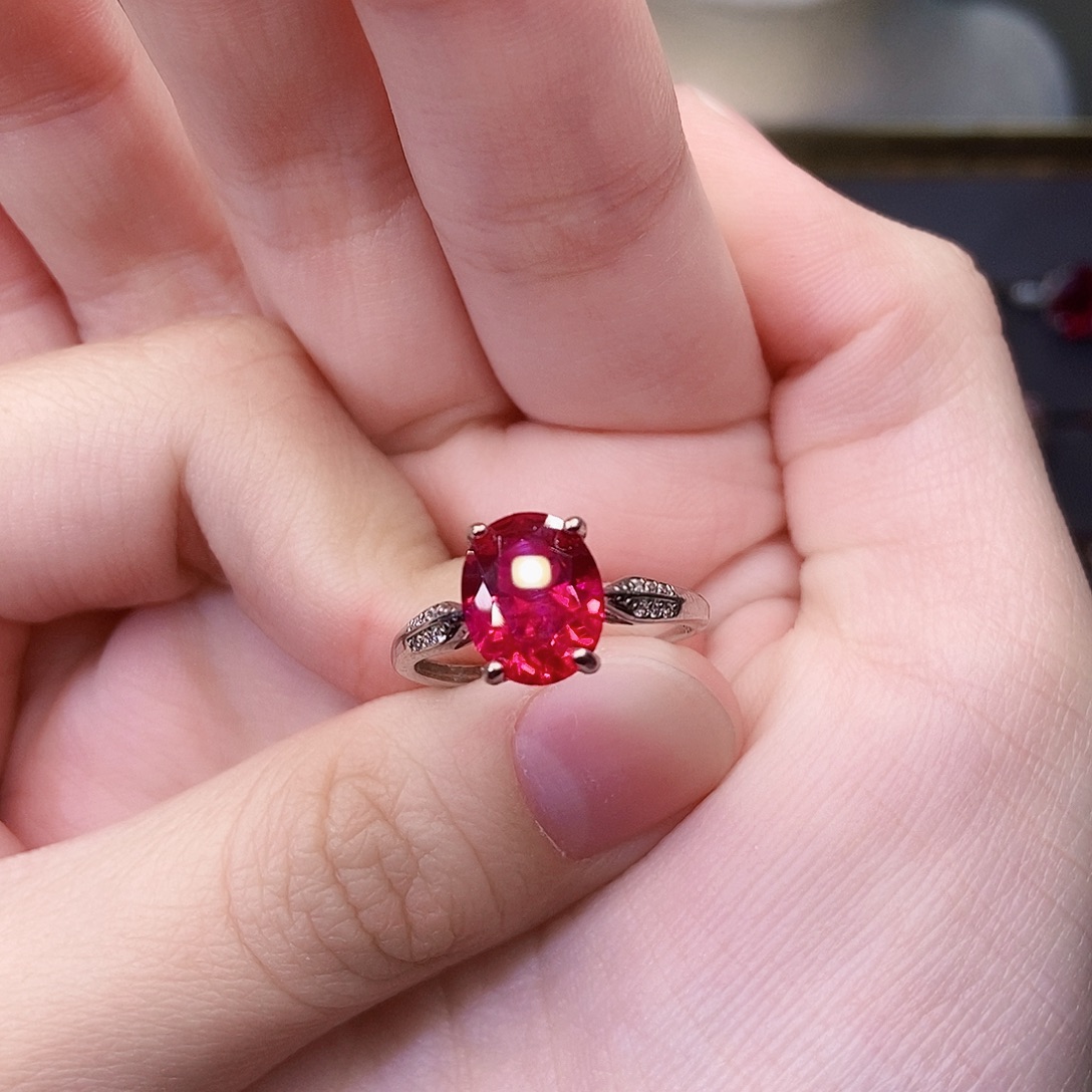 戒指银S925镶嵌红宝石