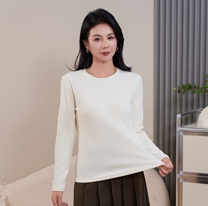 【小店优选】秋冬女士螺纹德绒长袖打底衫修身显瘦保暖休闲百搭