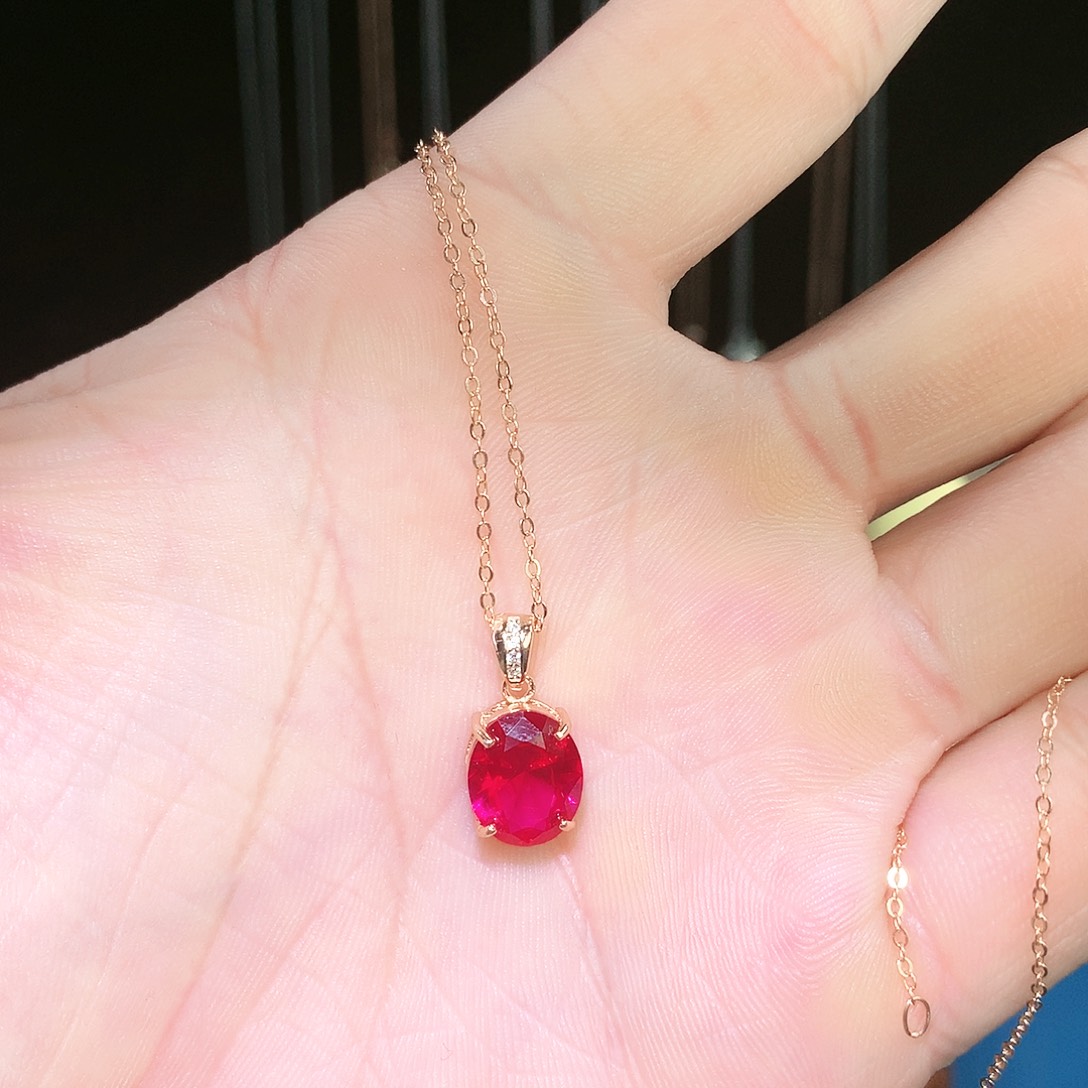 红宝石吊坠(赠链)银S925镶嵌