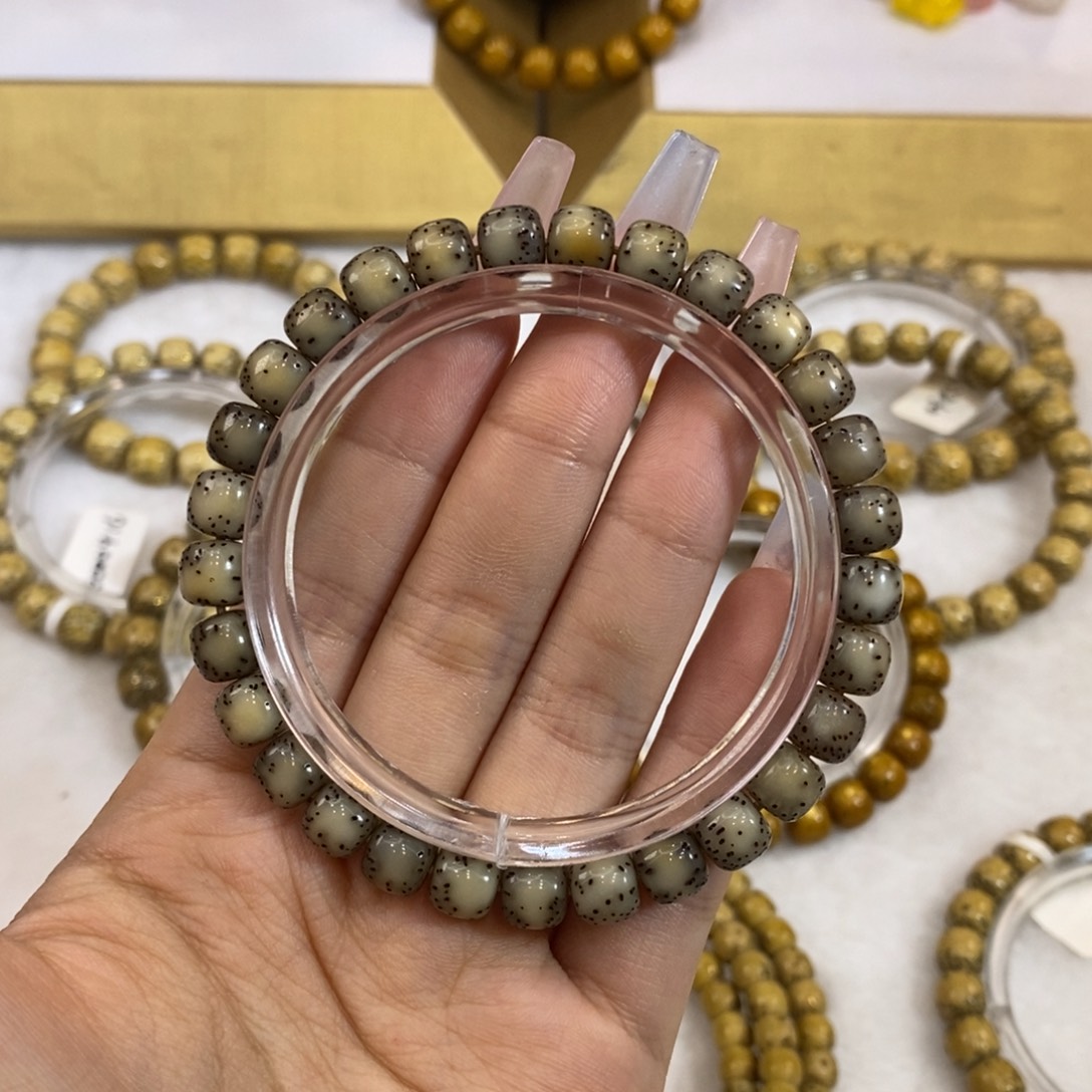 星月菩提吊坠8x7石玉冰糖奶奶灰半壁侧白