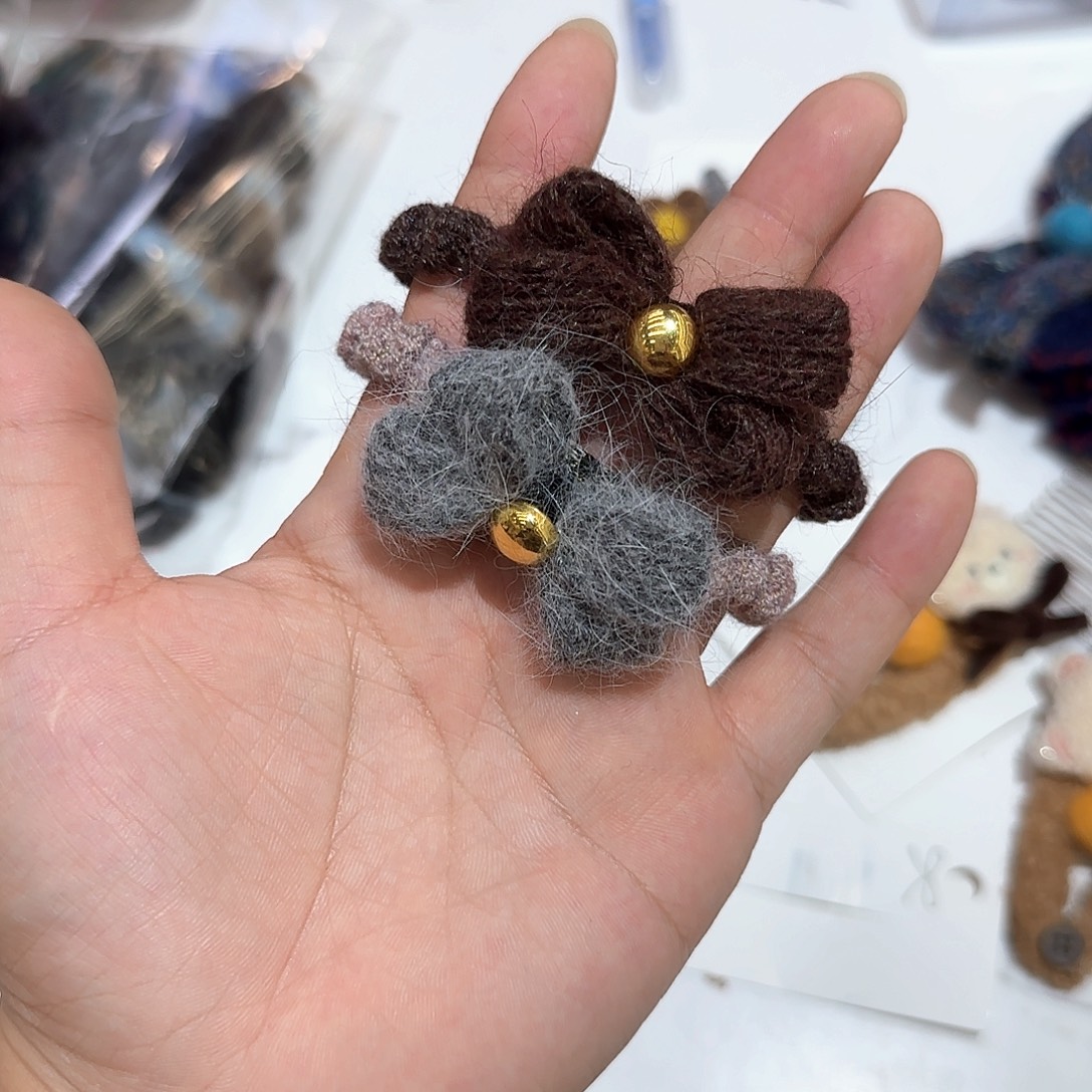 布艺非金属T18毛线蝴蝶结发圈2个