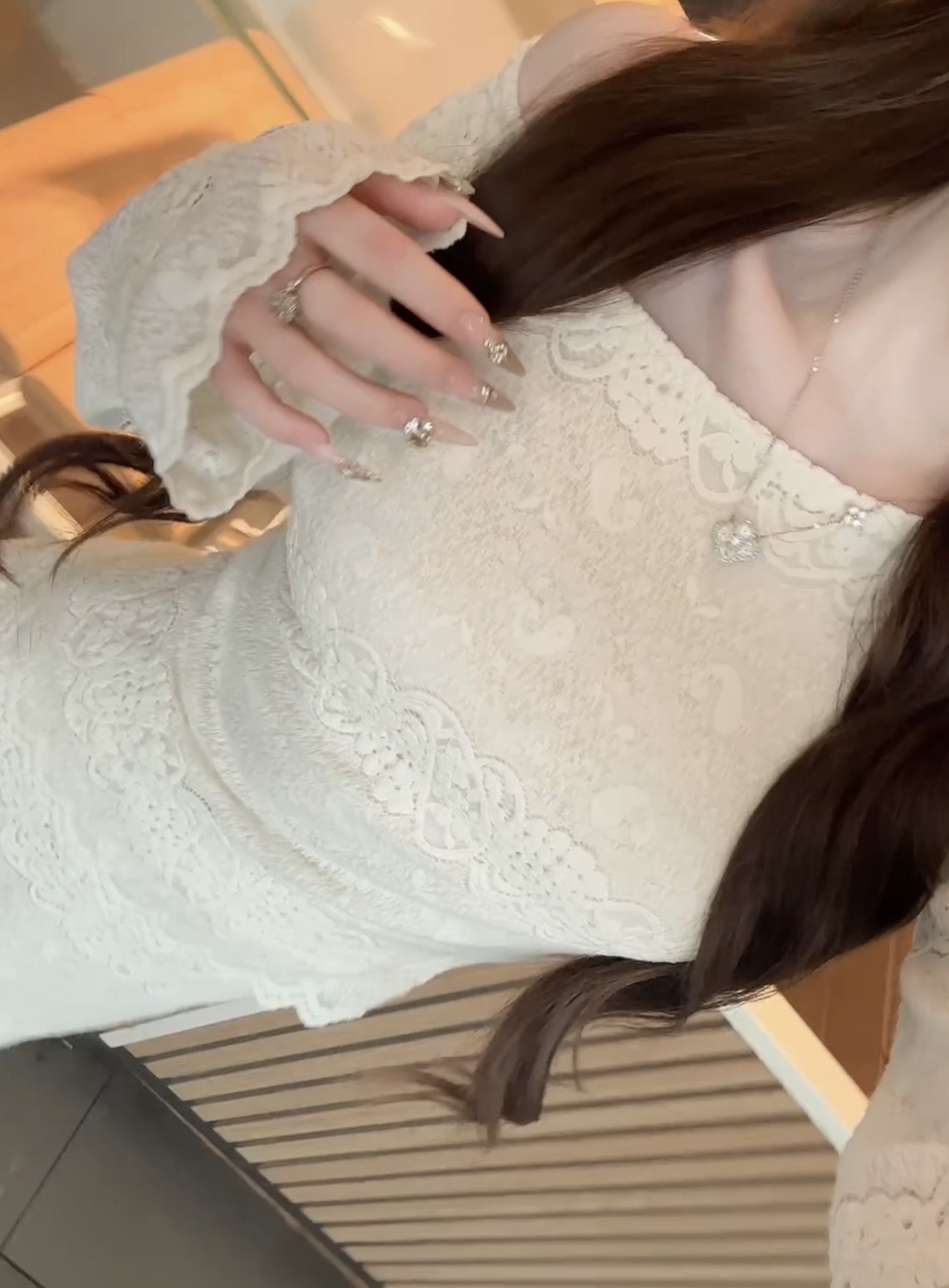 秋冬新款高级气质遮肉重工法式淑女小千金蕾丝套装