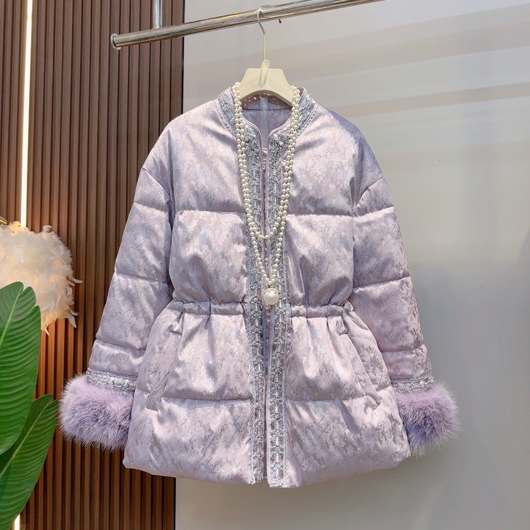 2025年冬季新款提花加厚收腰毛袖棉服外套7286