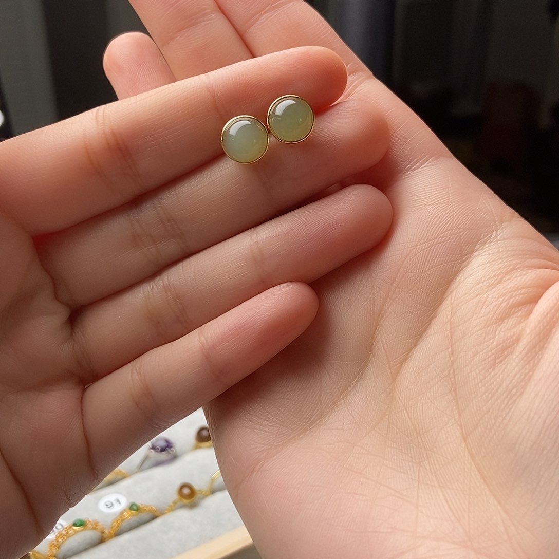 和田玉（白玉）戒指银S925镀金镶嵌