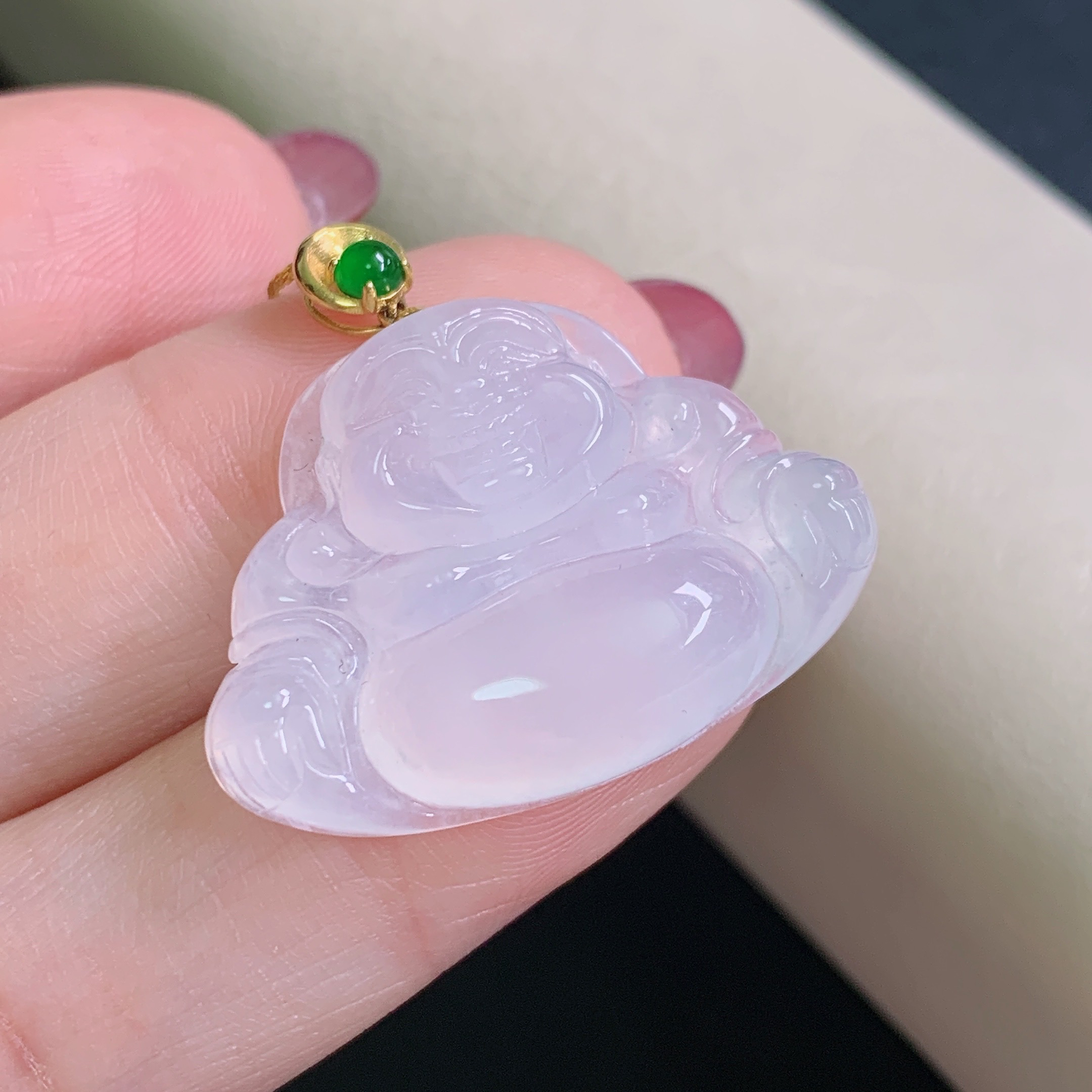 天然缅甸A货翡翠白冰佛公吊坠女款气质时尚百搭玉石挂坠