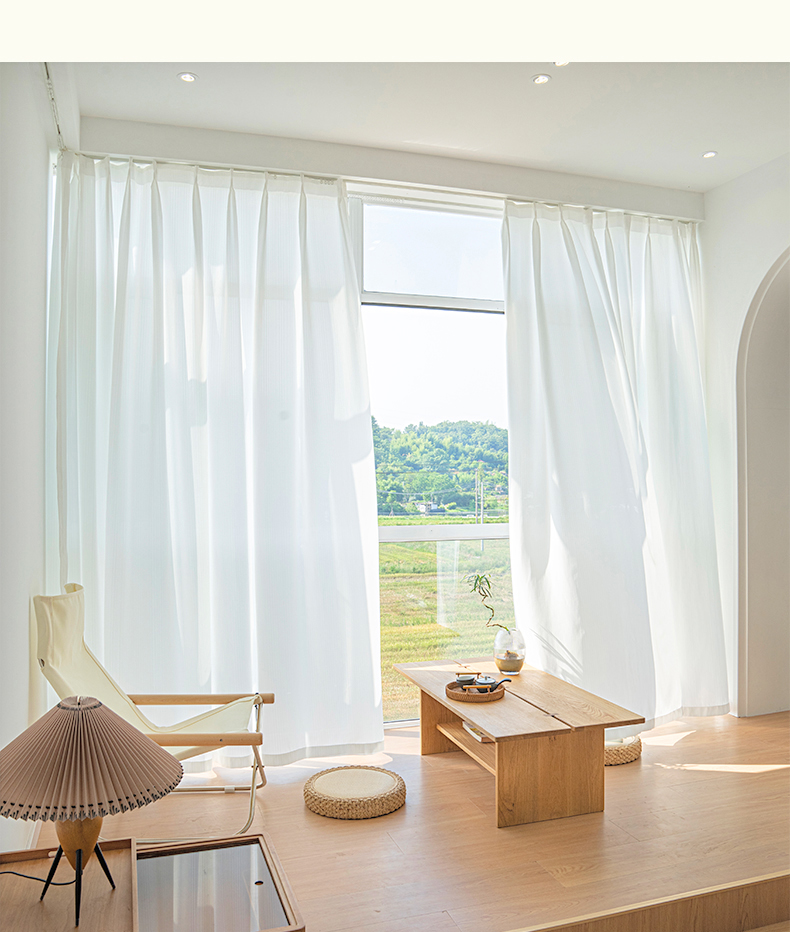 幻影纱窗帘透光不透人适合客厅阳台法式遮光白纱