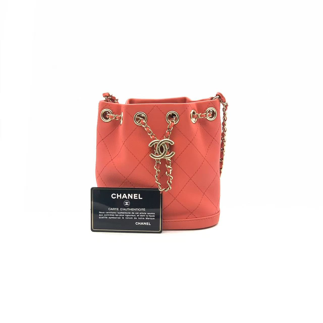 95新 Chanel/香奈儿 红金迷你水桶包/28开