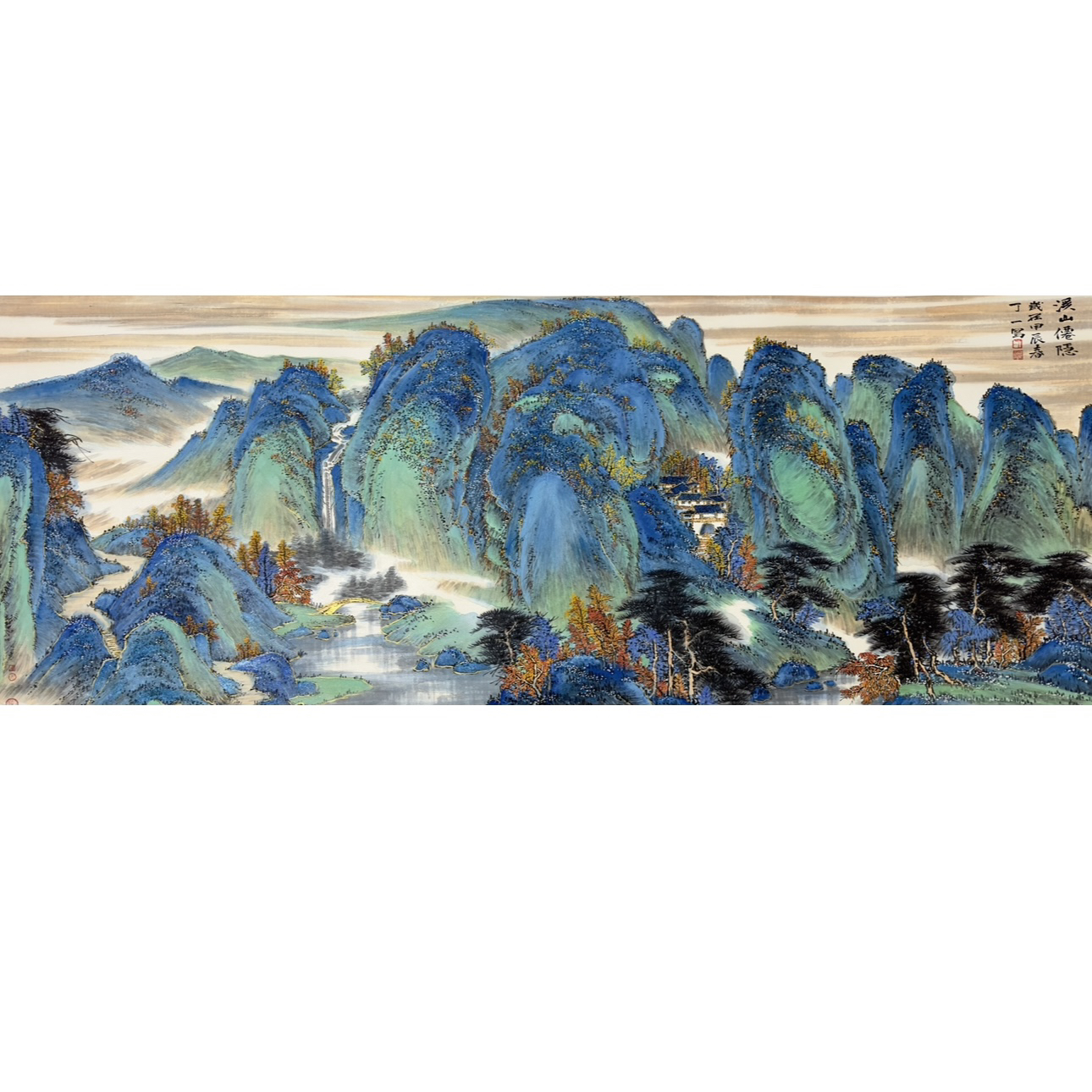 国画山水金碧青绿高级感客厅茶室