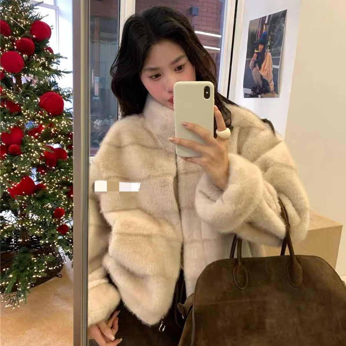 韩系高级轻奢短款立领冬季托斯卡纳毛毛女外套