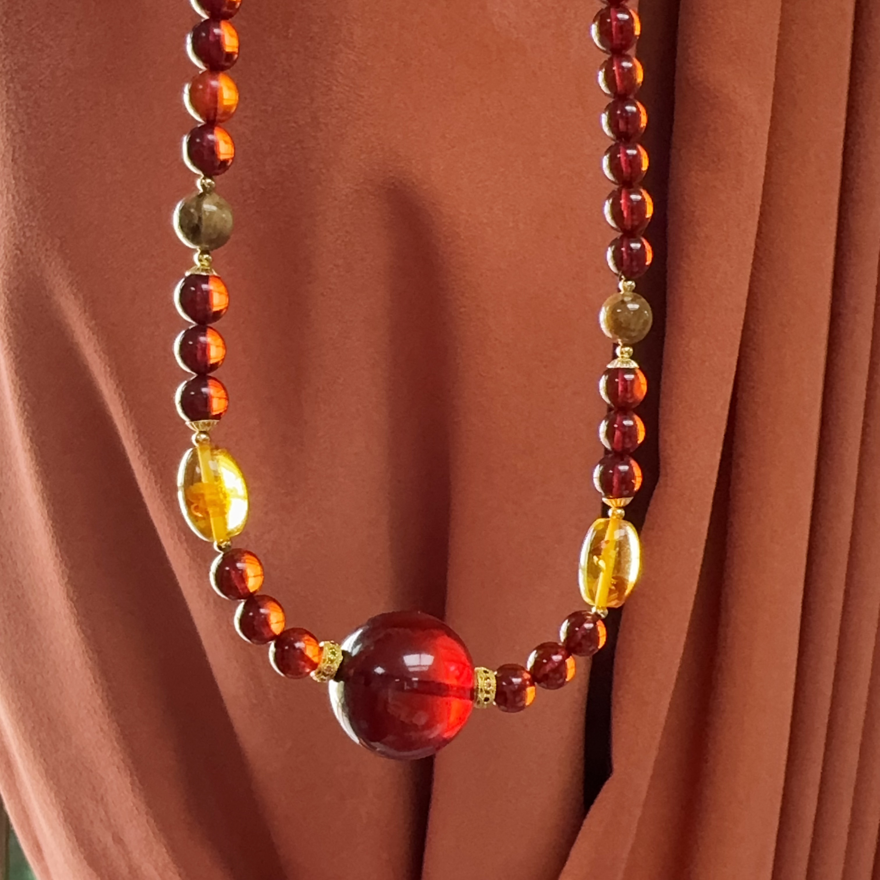 天然缅甸琥珀设计款锁骨链21MM+单珠时尚百搭气质款