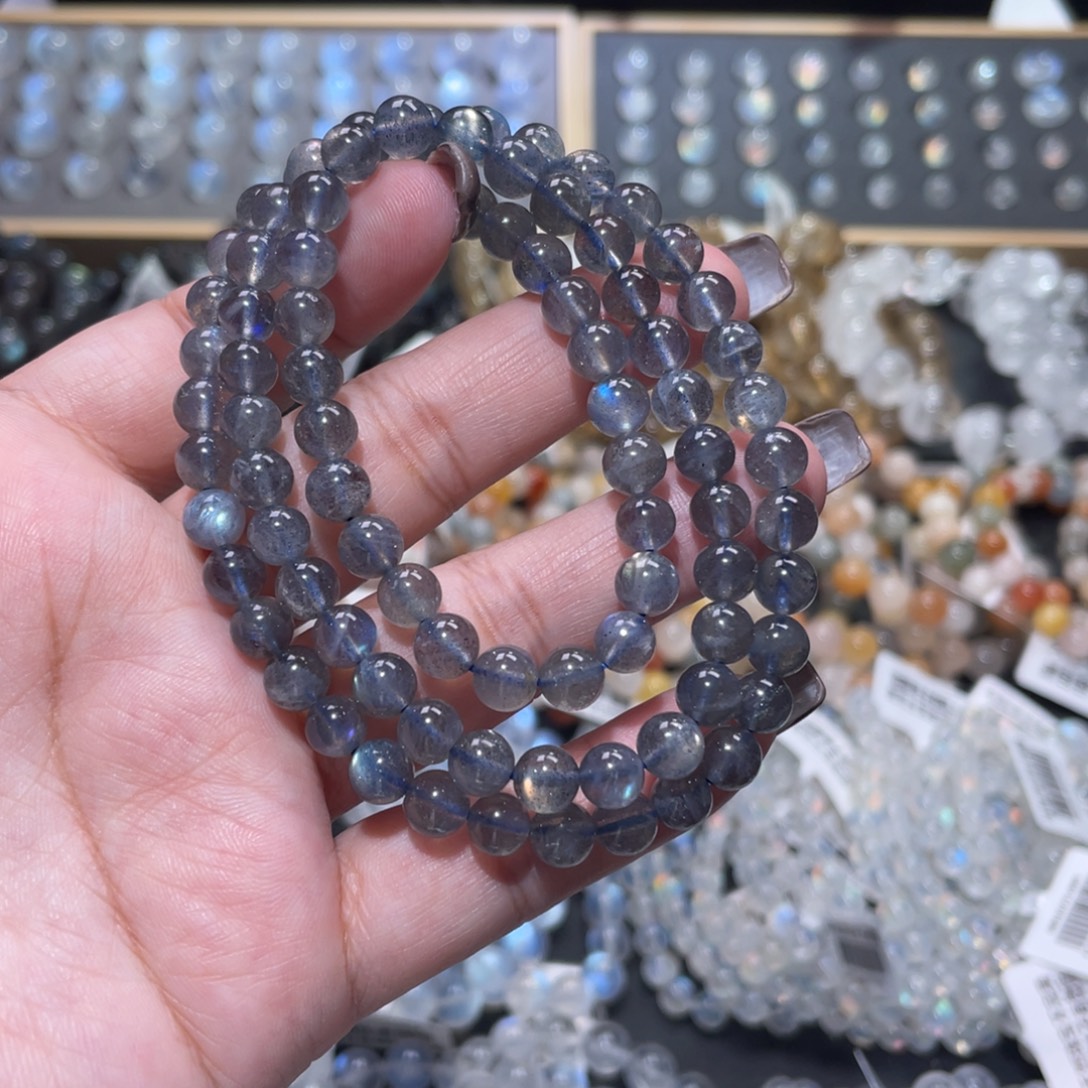 手链长石未镶嵌黑体灰月光手链多圈6mm+捡漏价