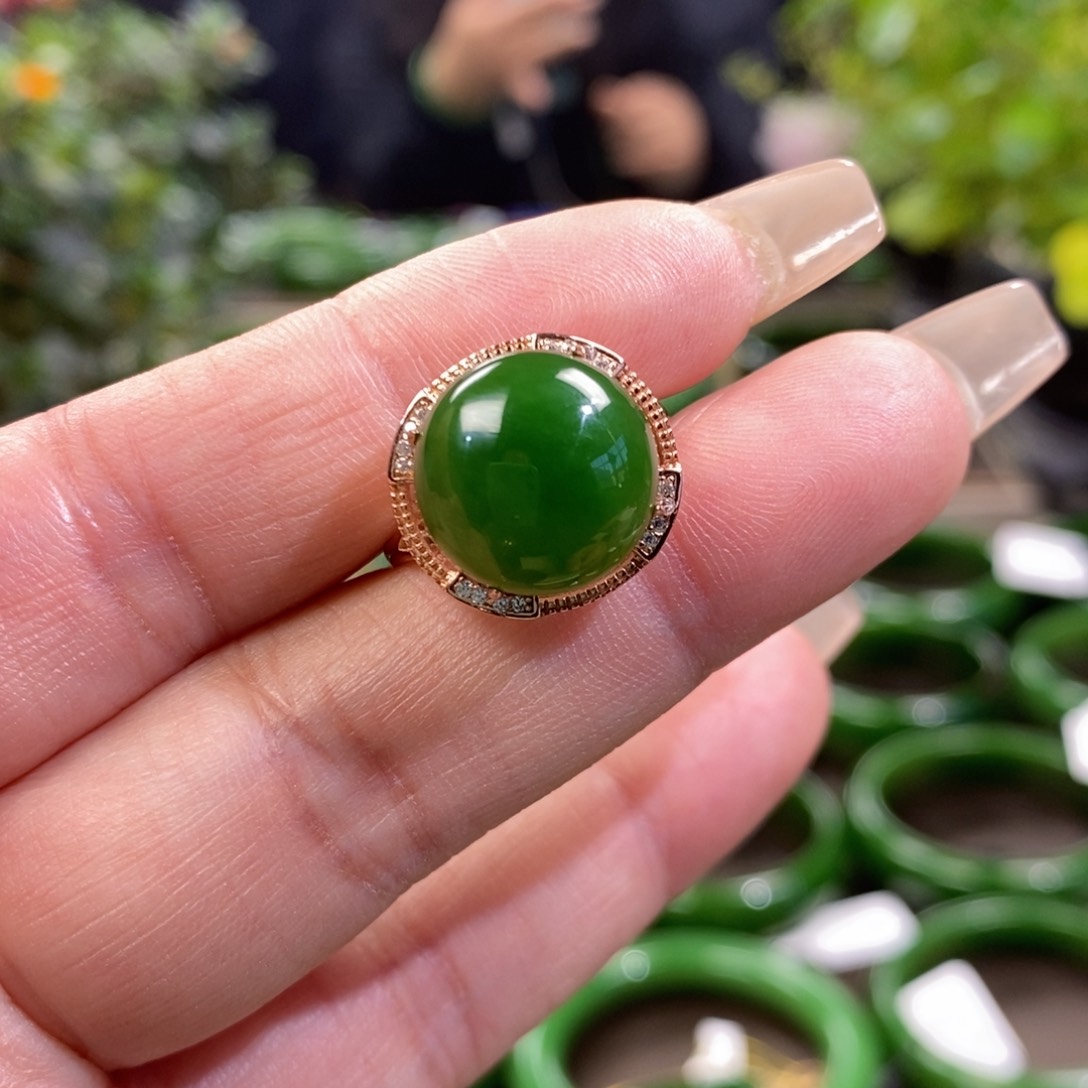 和田玉（碧玉）戒指银S925镶嵌