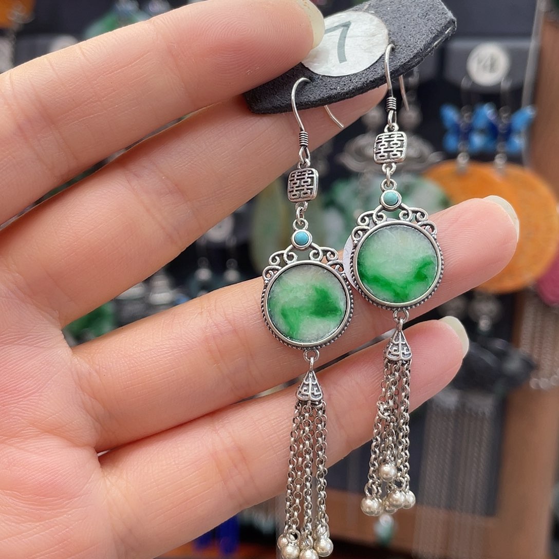 翡翠银S925镶嵌耳饰秀269ghhhhh