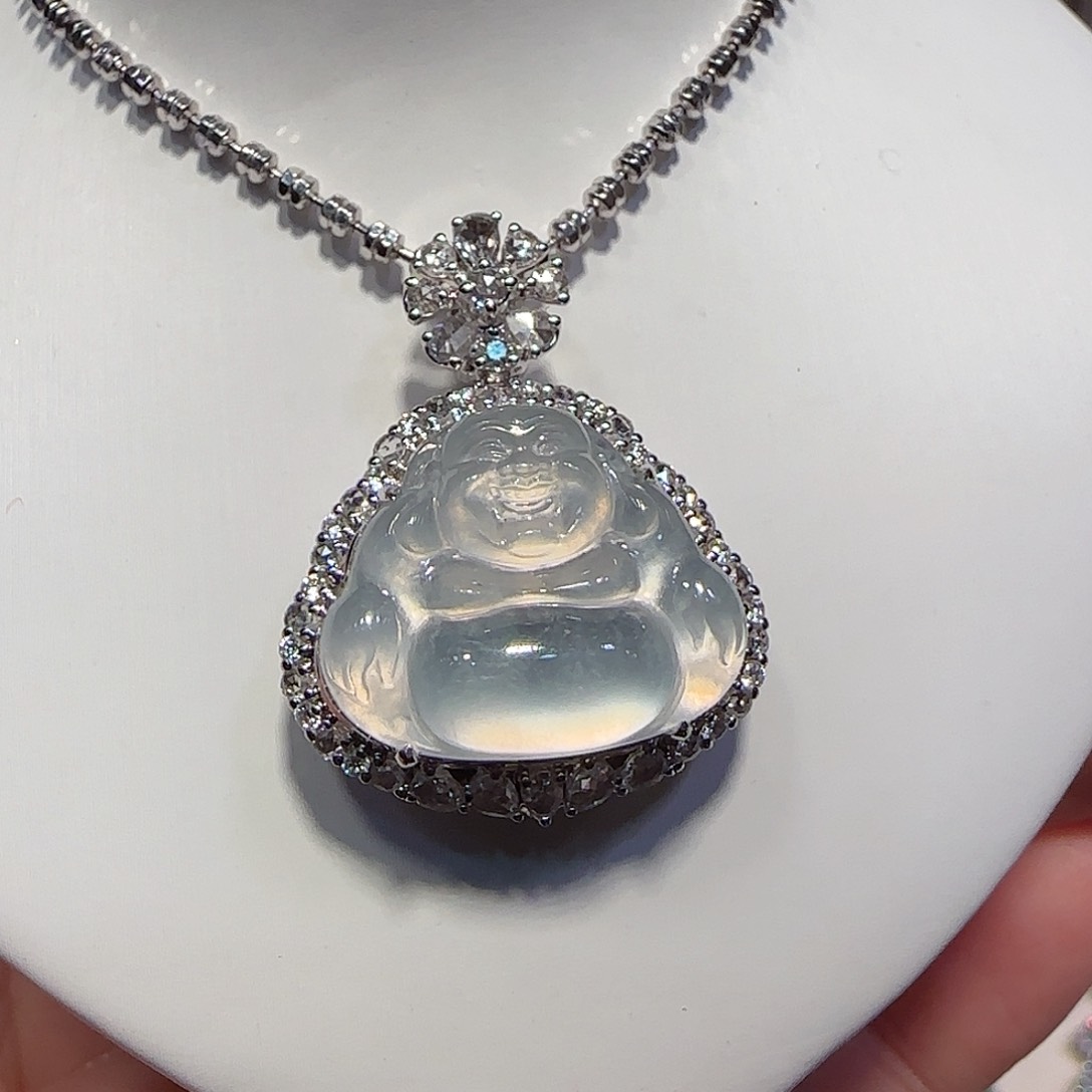 翡翠吊坠(不含链)18K金镶嵌佛公