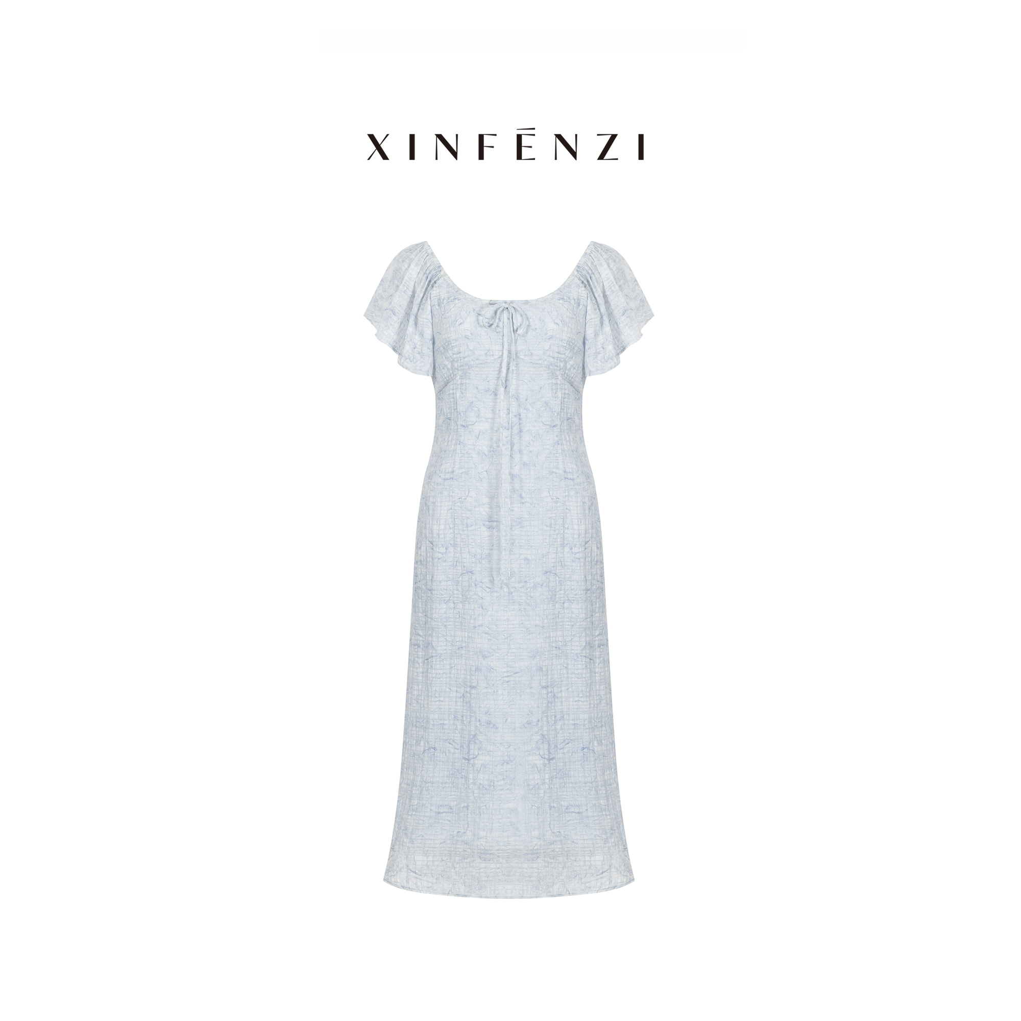 【琉璃海】XINFENZI 温柔气质泡泡褶荷叶袖显瘦连衣裙 SOPS34740