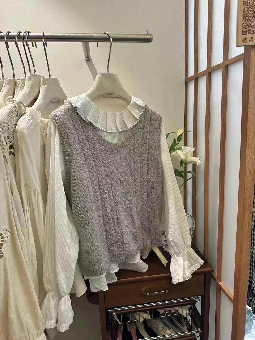 薄款套头常规款针织宽松型衫韩版网红套装秋季打底假两件57818