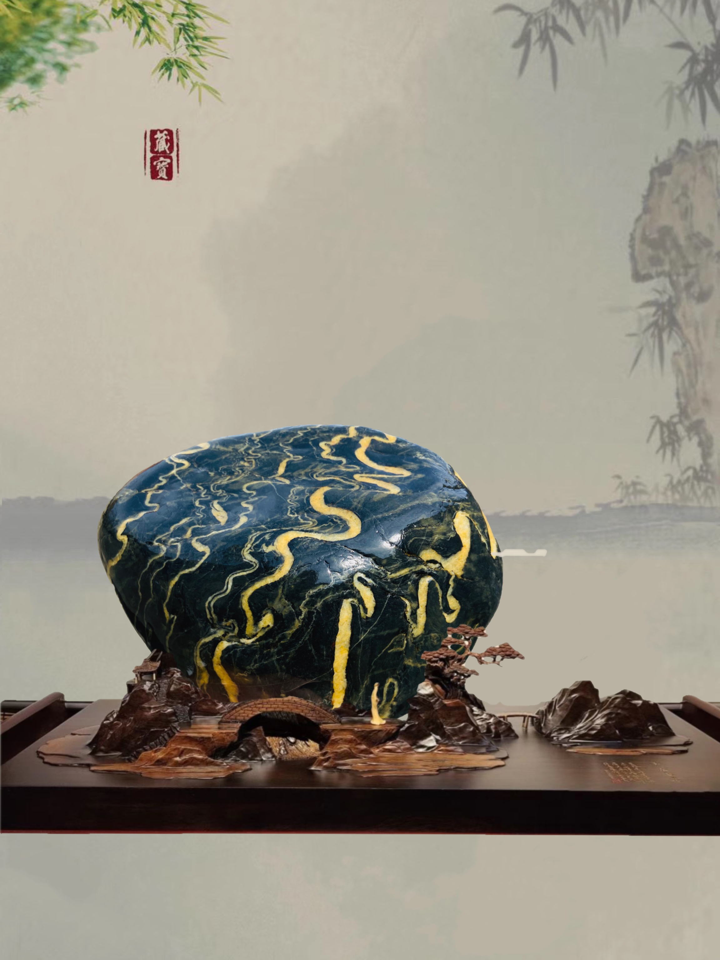 汉江石精品线条艺术品摆件