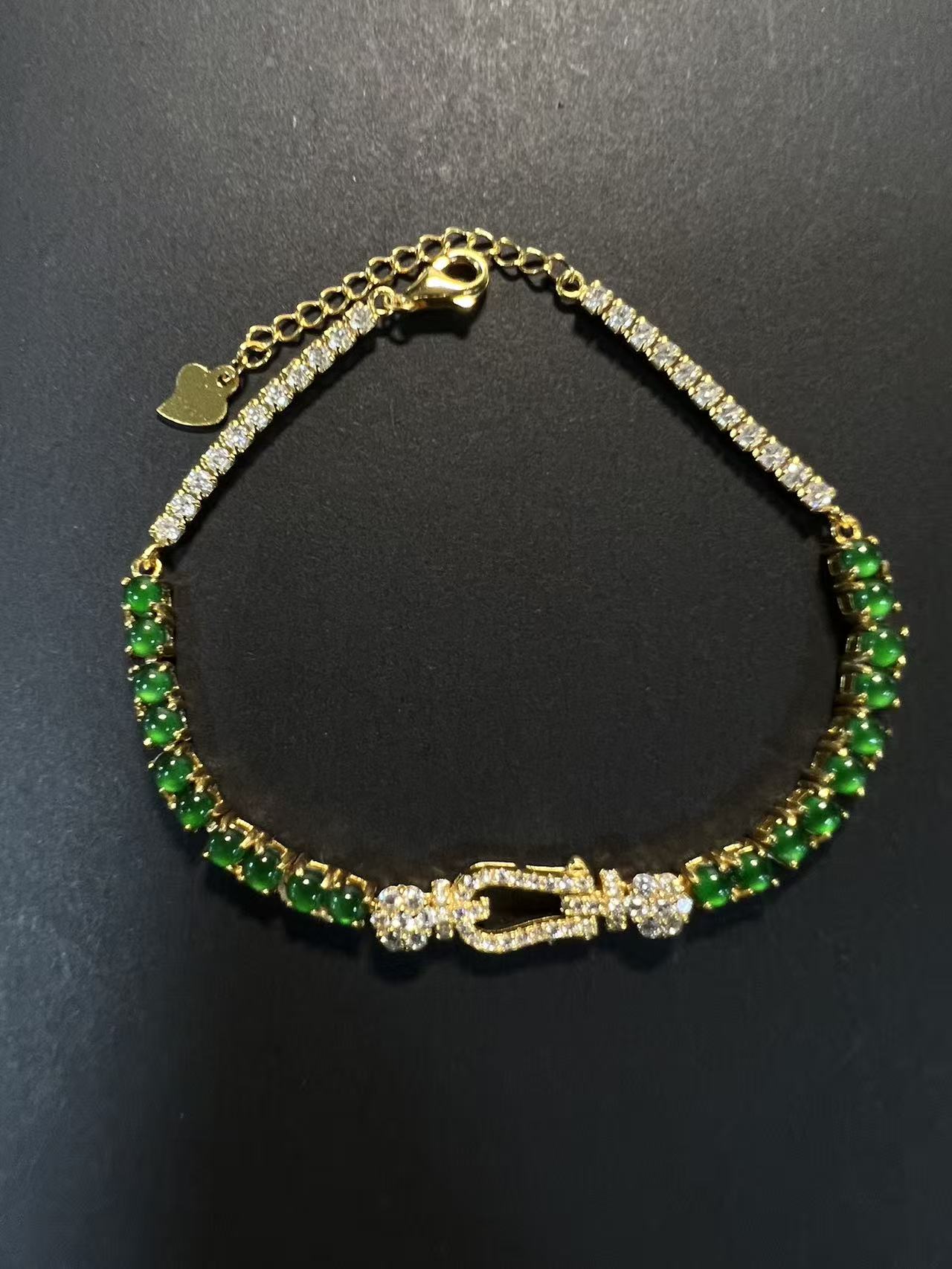 C2249翡翠镶嵌925手链百搭精致