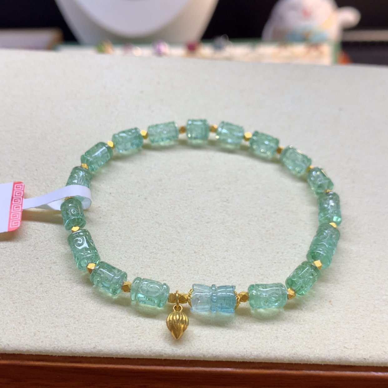 【闪购商品】碧玺手串18K金镶嵌帕绿回纹5mm