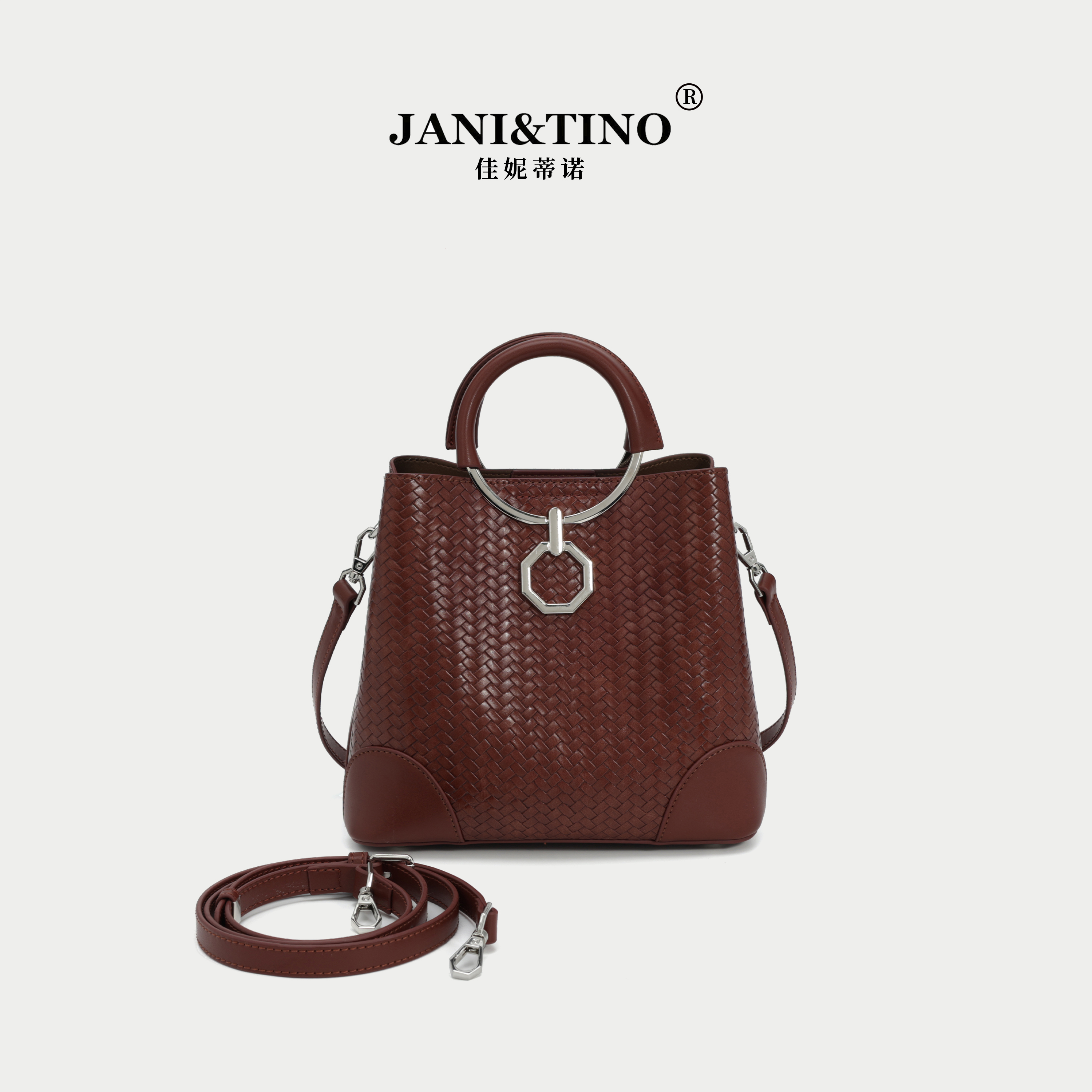 JANITINO/佳妮蒂诺当季新款时尚潮流百搭女士简约单肩包3619棕