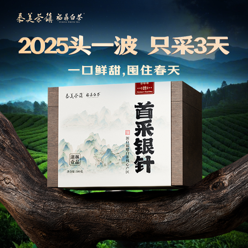 泰美白茶2025年福鼎白茶首采白毫银针生态春茶叶500g木箱礼盒装