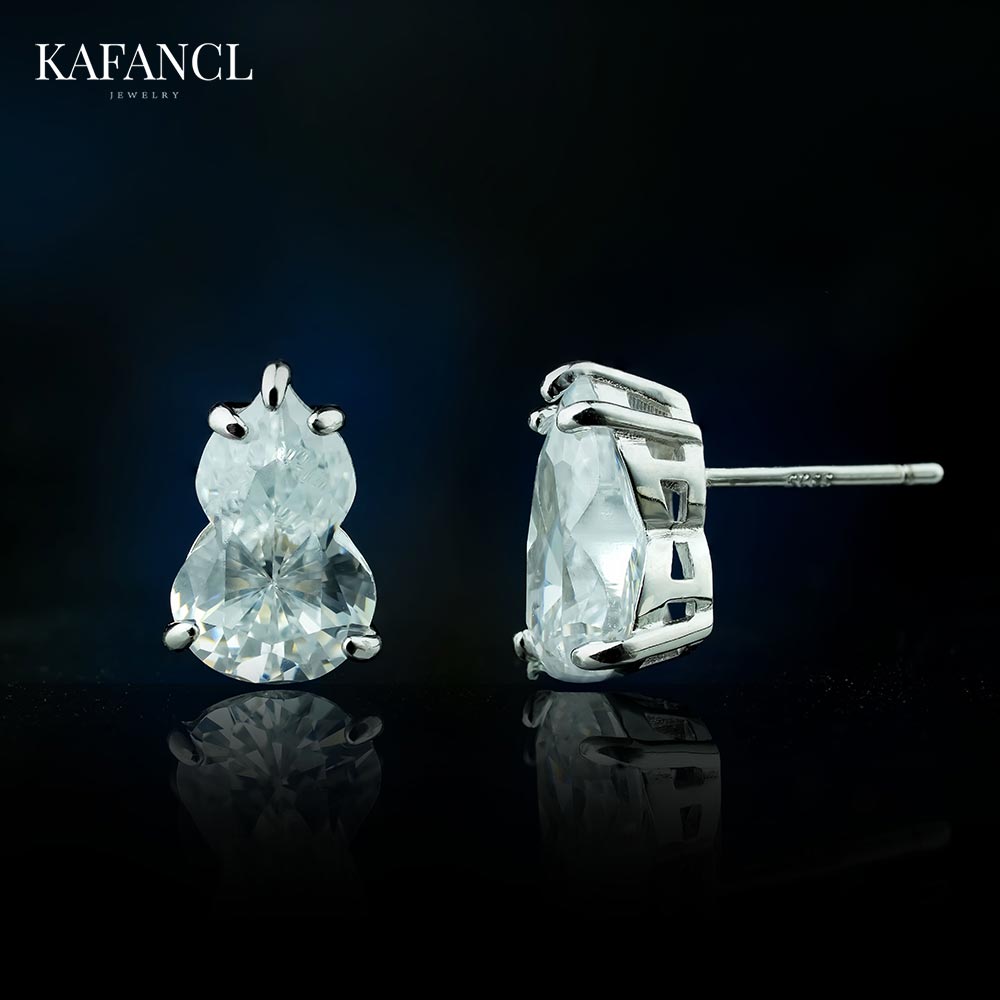 红楼 莫桑石耳饰 925银针 闪耀流光葫芦耳钉 ZF-A775