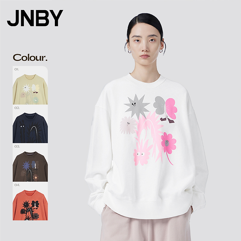 JNBY/江南布衣春季圆领套头宽松卫衣潮流个性撞色图案5O1413100