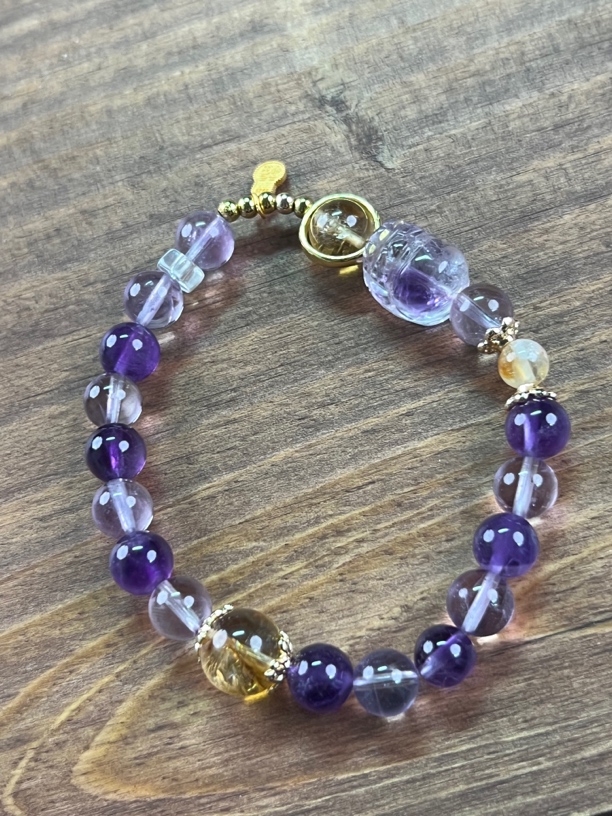 紫水晶搭超七貔貅手串