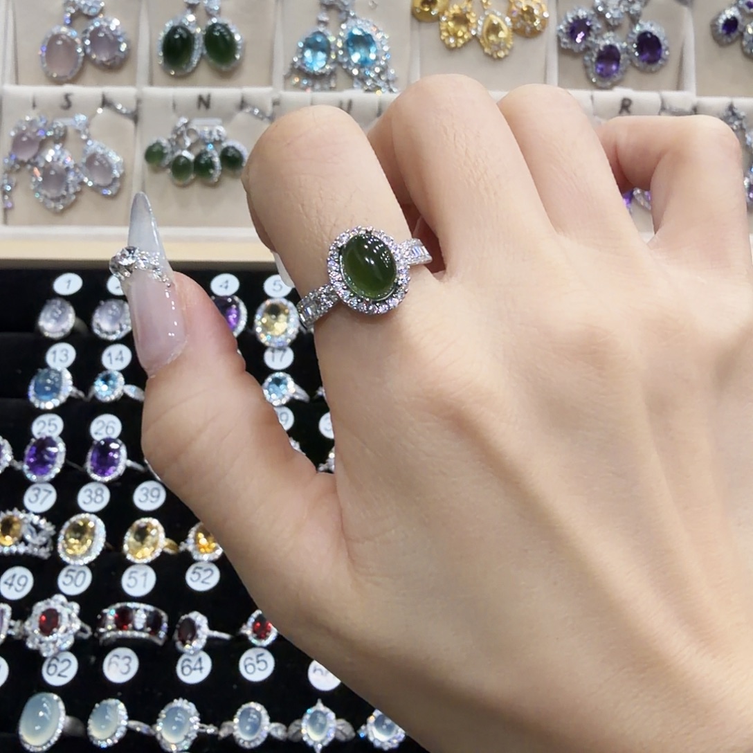 7***5岫玉银S925镶嵌戒指