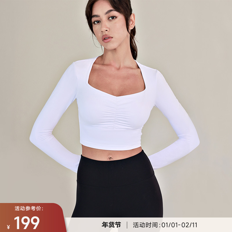 【达人专享】重塑之路带胸垫高弹柔软运动长袖露脐健身衣女Elegance