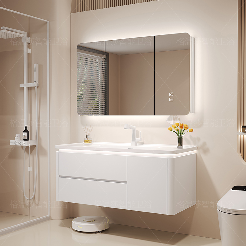 格温莎全桉实木浴室柜组合法式奶油风一体盆卫生间洗漱手洗脸台盆