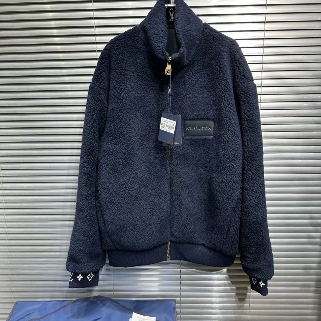 未使用 LouisVuitton/路易威登 25fw胸前贴牌 海军蓝泰迪外套 L码