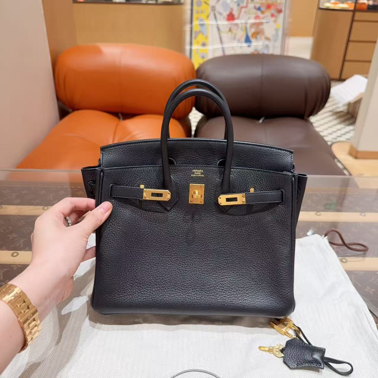 99新 Hermes/爱马仕 Birkin25 黑金 Togo皮 ！Y刻！