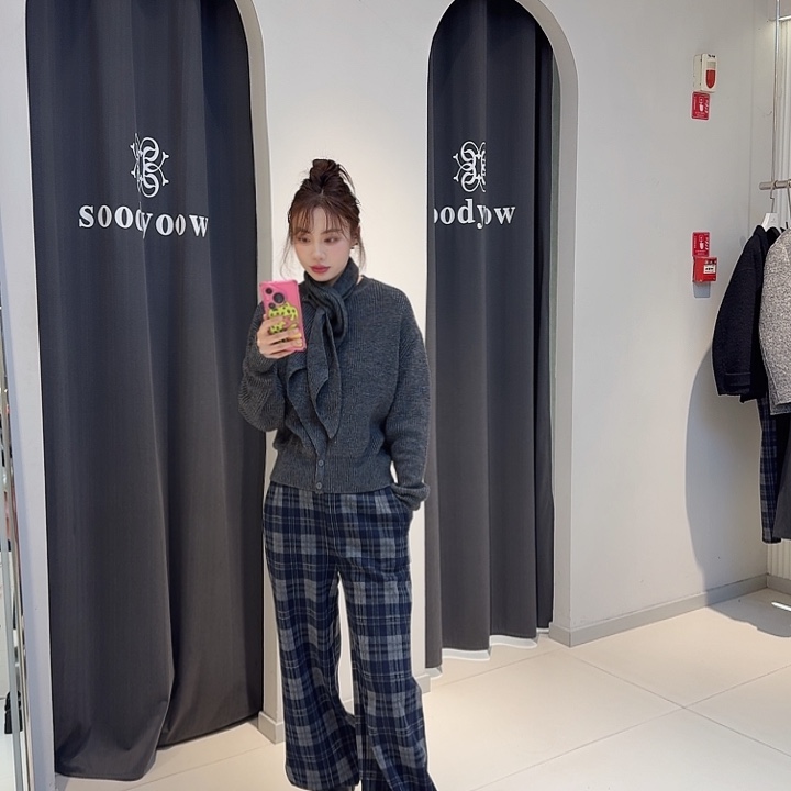 冬季经典蓝灰格裤