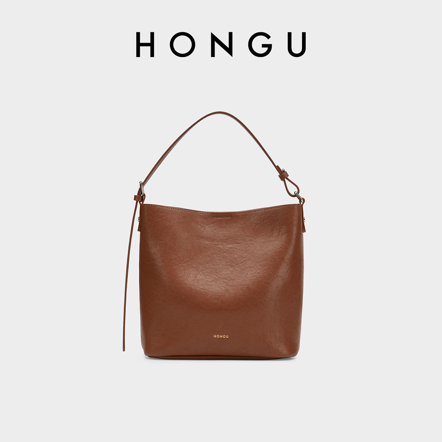 HONGU/红谷极简风真皮水桶包休闲单肩腋下包2025年流行女包