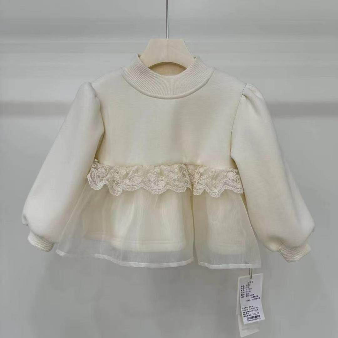 森系韩版网纱拼接女小童卫衣春秋