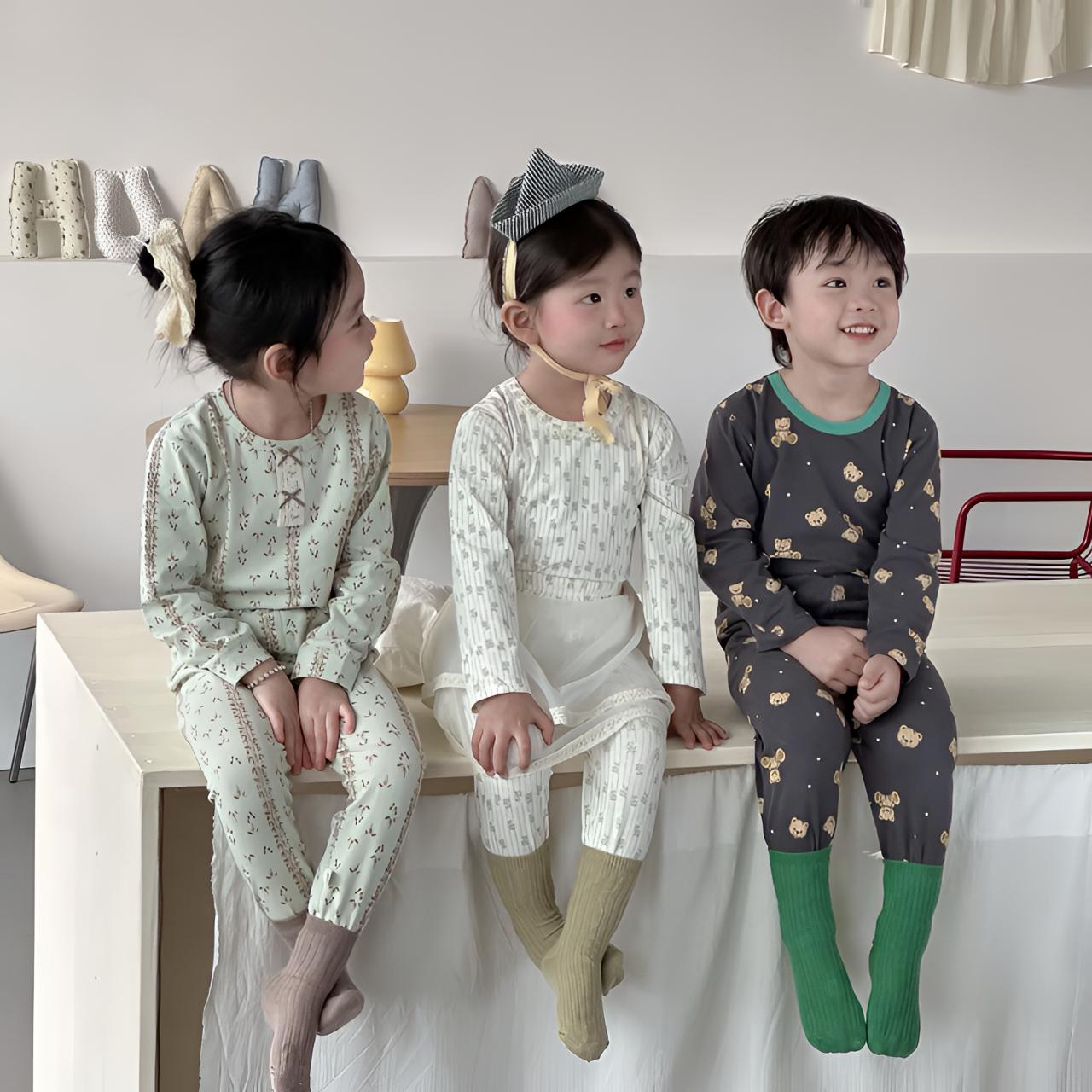 纯棉A类无骨莱卡儿童内衣长裤长袖男女童宝宝秋衣秋裤家居服套装