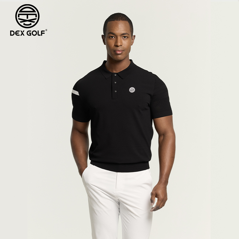 DEXGOLF高尔夫男士春夏9230轻薄翻领针织衫条纹透气百搭短袖柔软