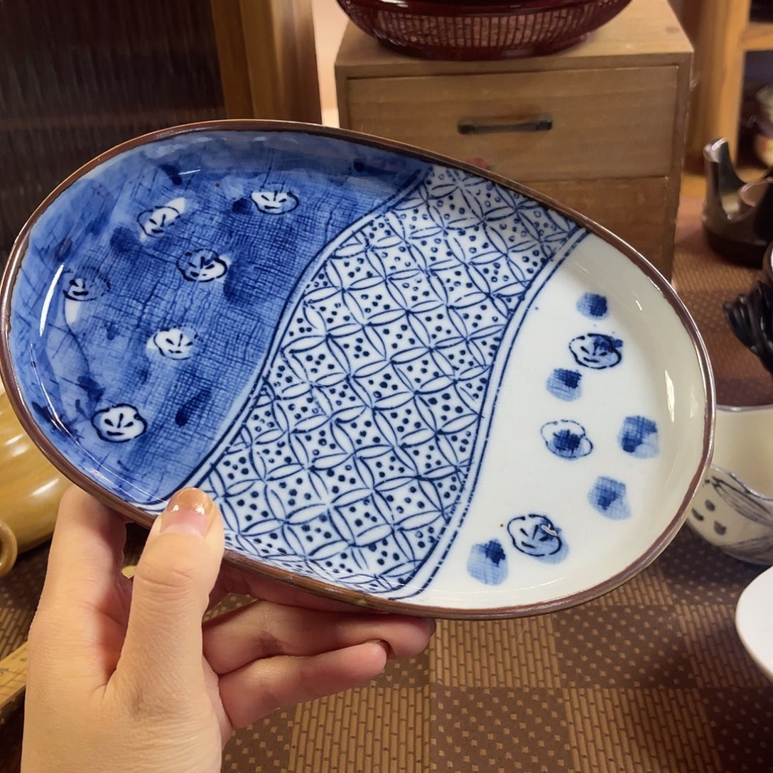 瓷片青花日系风椭圆盘21