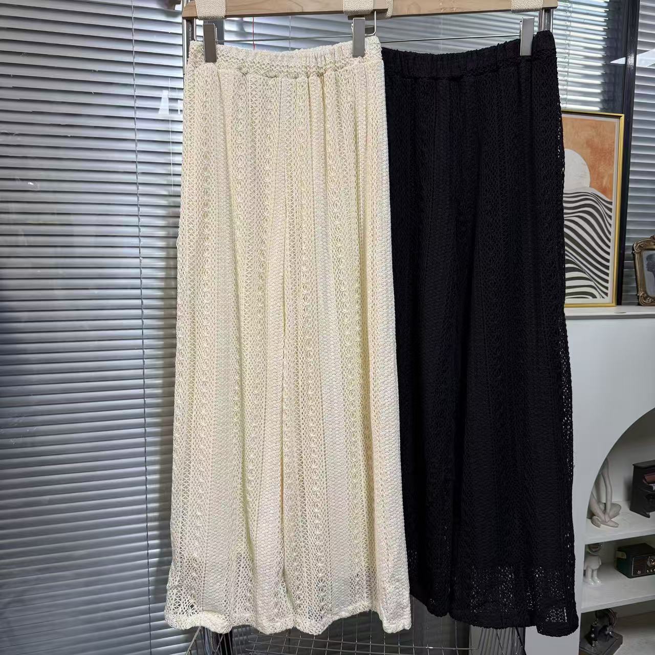 【外贸精品】9525 法式钩花纯色直筒松紧腰 休闲裤