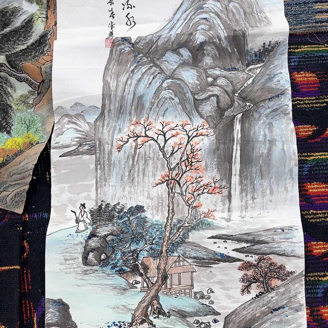 国画三尺山水作品朱