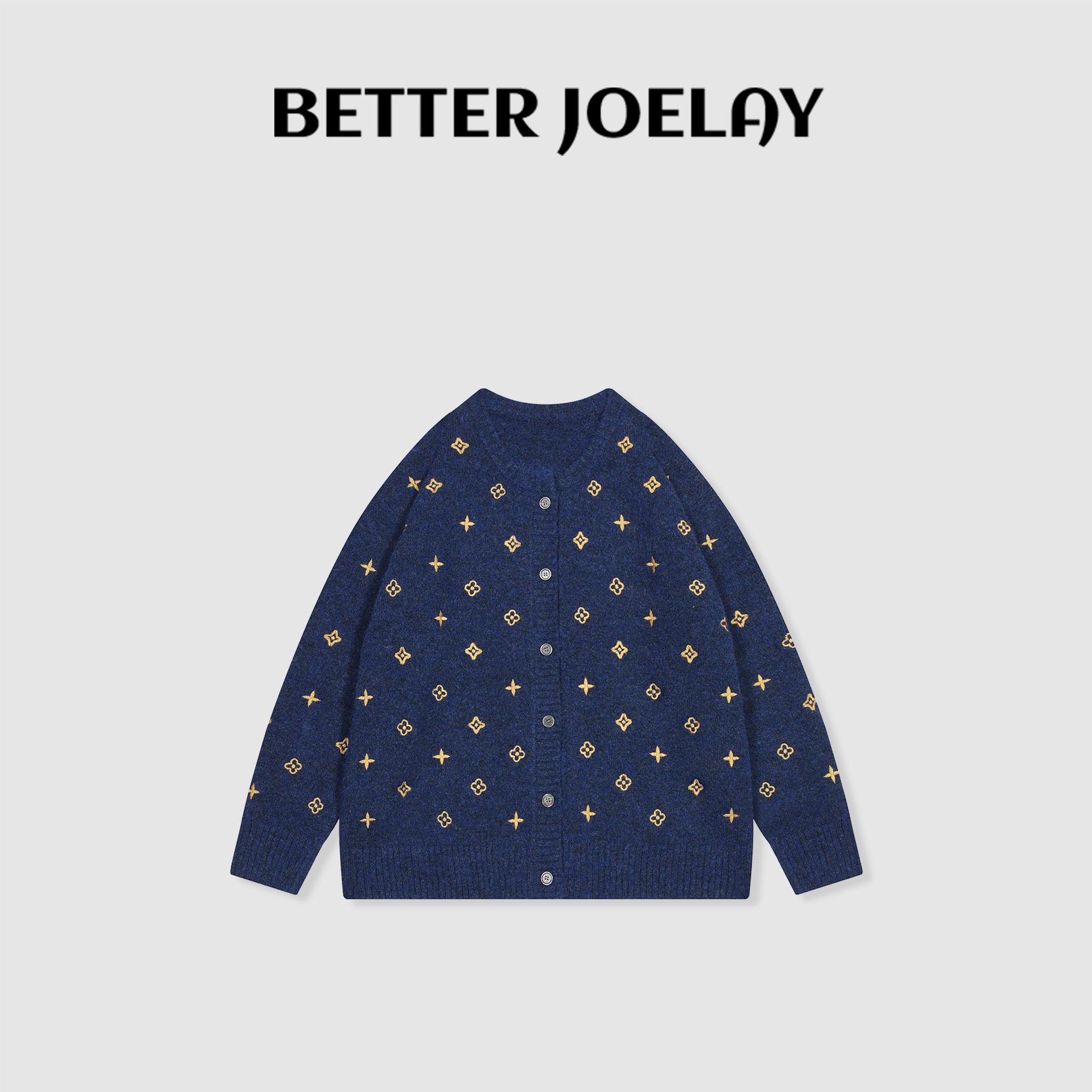 BETTER JOELAY-【海蓝星星】含羊毛时尚针织开衫毛衣个性慵懒LL6209