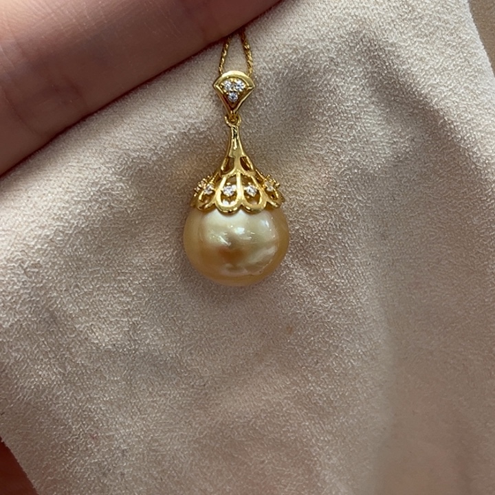 颈饰海水珍珠银S925镶嵌金珠 12-13mm 38号