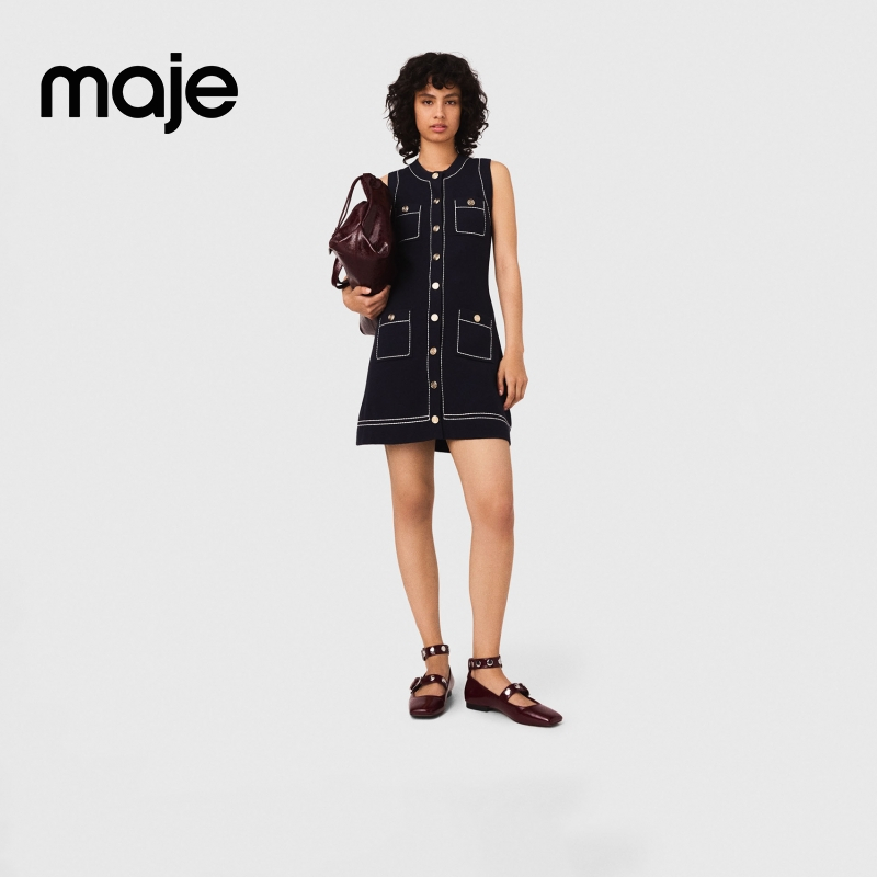 暖系穿搭|Maje2025秋冬新款女装无袖短款针织连衣裙MFPRO04347